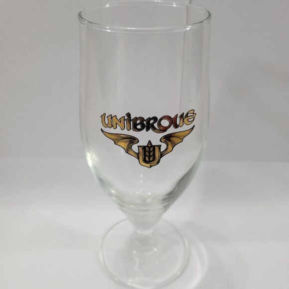 Unibroue Belgium Beer Glass Tulip 7" Tall Beer Glass Gold Print French Canadian - Picture 1 of 3